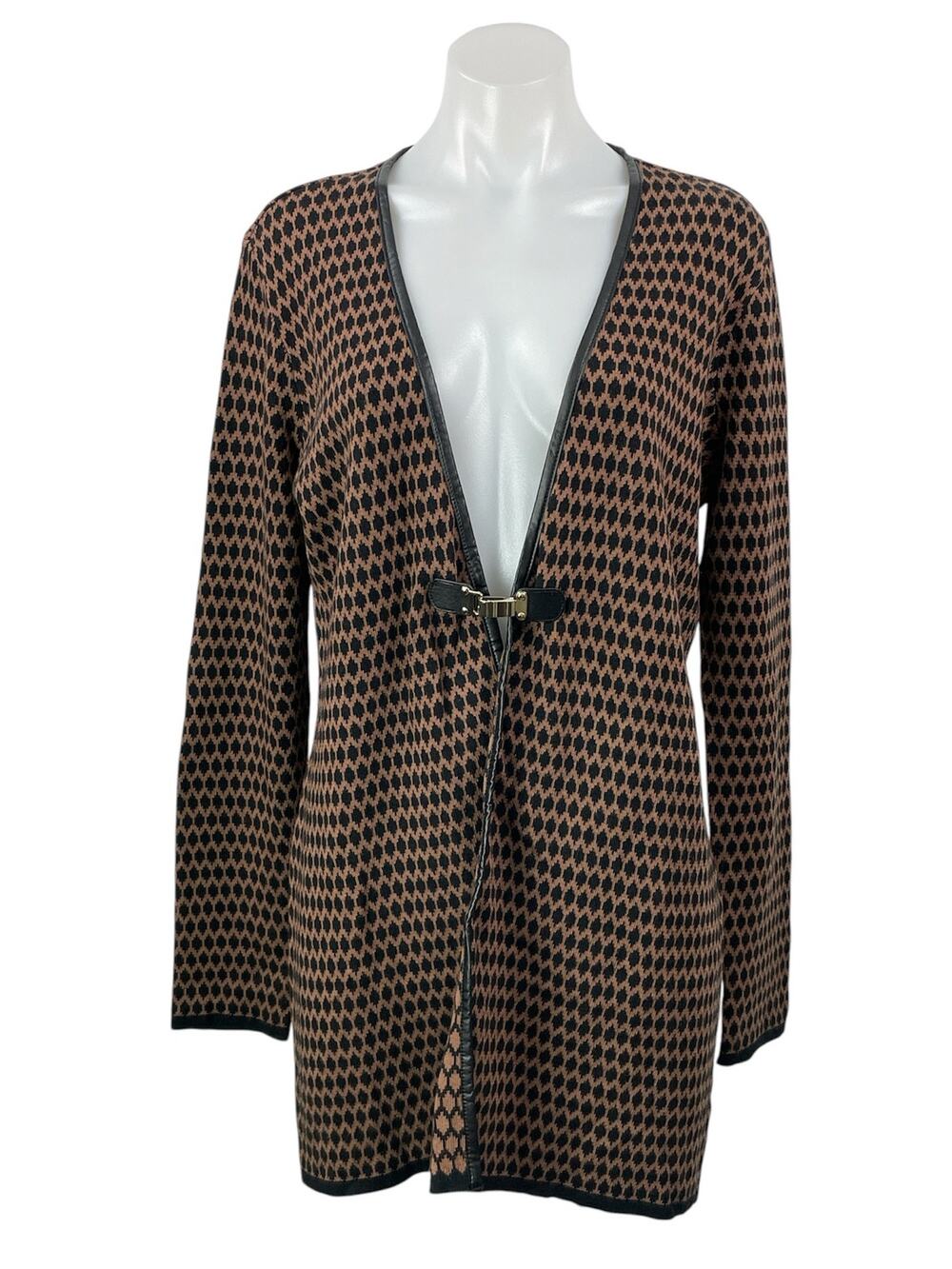 Charter Club Black Brown Long Sleeves Knit Toggle Cardigan Sweater Top Size M
